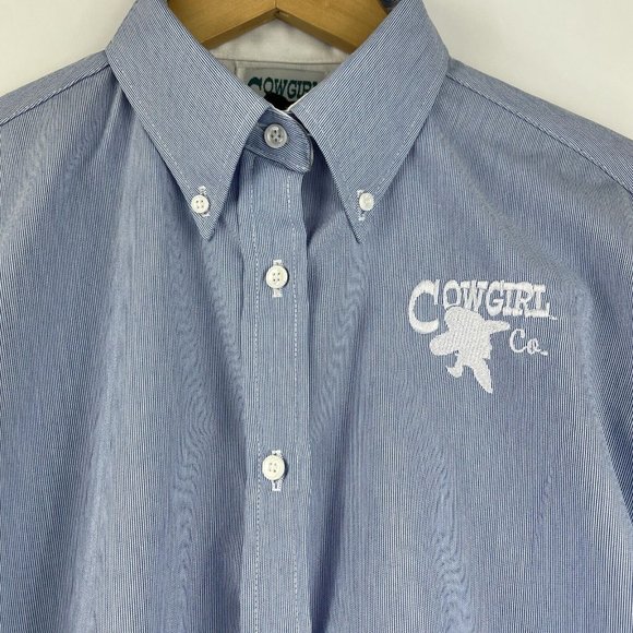 Cowgirl Co Shirt Womens Medium M Button Blue White Embroidered Western - Picture 2 of 7